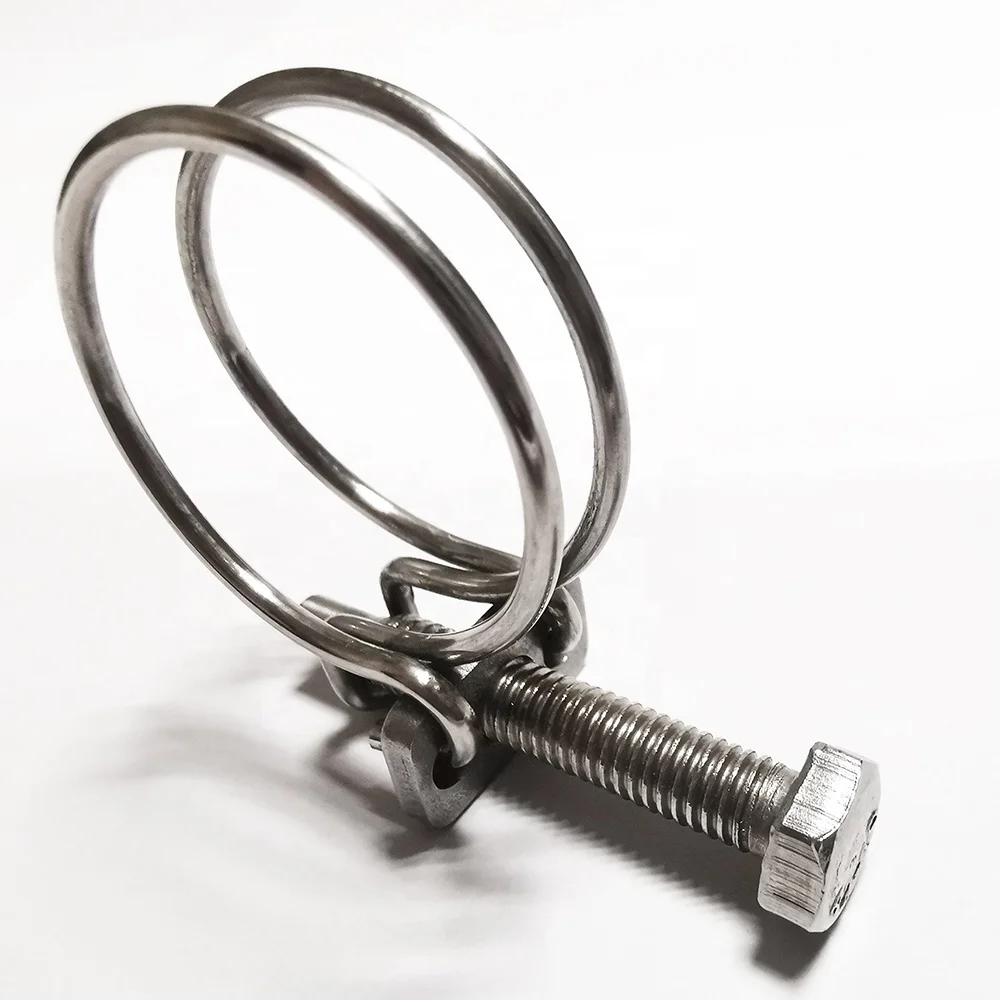 in Stock W1 Adjustable Strong Wire Clamp Clips Flexible Steel Ring Clips Double Wire Hose Clamps for Pipe Clamping