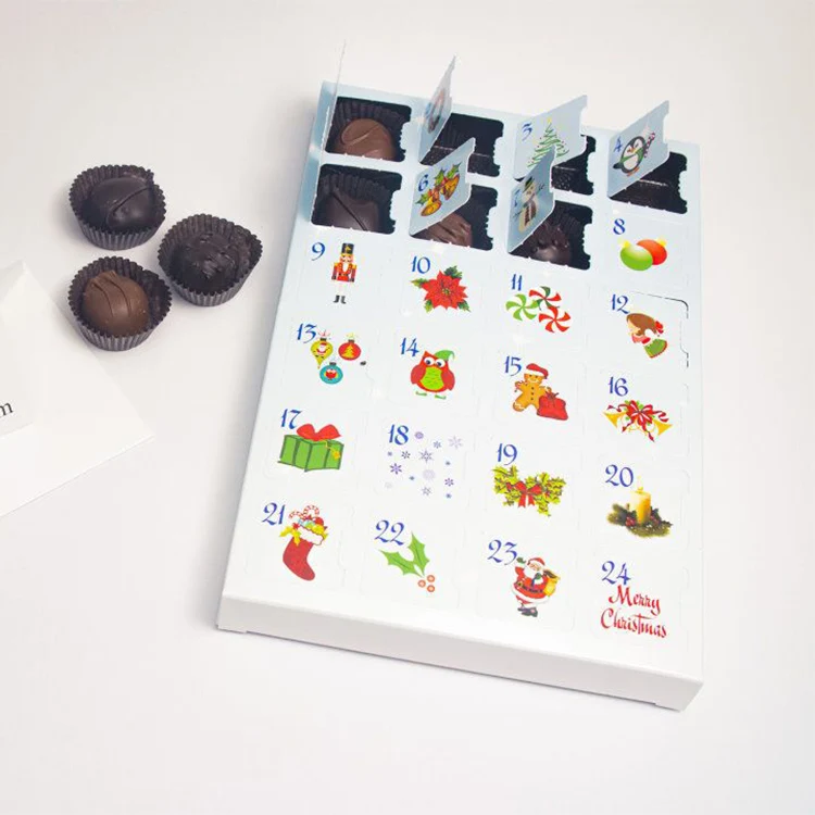 24 Day Custom Empty Toy Xmas Christmas Gift Present Paper Cardboard Advent Calendar Chocolate Packaging Box