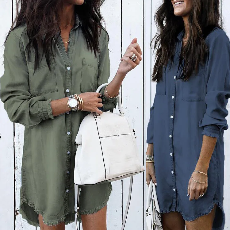 Tassels Long Sleeve Cardigan Button up Women Denim Shirt Wholesale Hot Fashion Blouses & Tops Adult Woman for Women Casual S-5XL