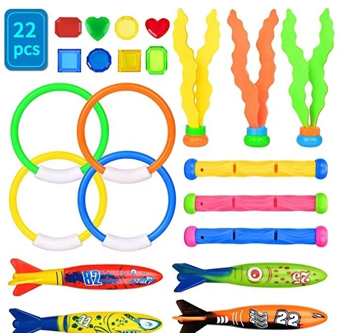Cleanwell Diving Pool Toys Jumbo Set Diving Sticks and Ring Pirate Treasures Toypedo Bandits Fish and Octupus