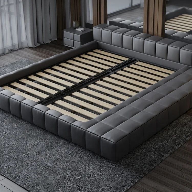 Коллекция серый современный стиль Вельветовая мягкая кровать с пуговицами рифленый изголовье Королевский размер