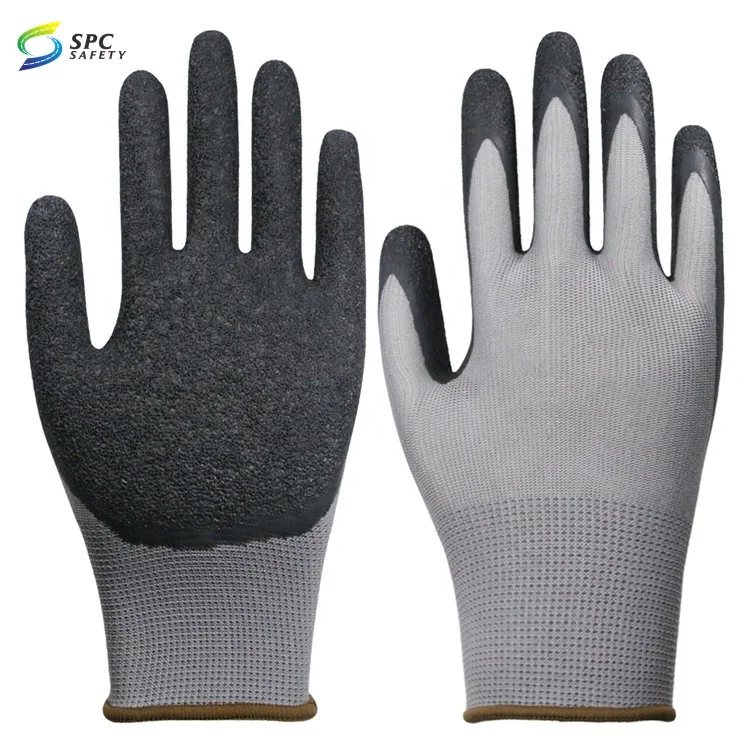 Hotsale wildly used Black latex coating dipped hand safety 13 gauge Red polyester string knitted work gloves