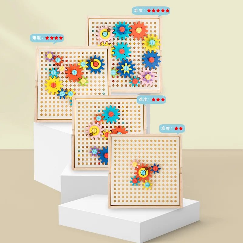 Wholesale Wooden Gear Toys Educational Color Cognition Matching Nut Gear Puzzle for Kids Early Learning and Fine Motor Skill