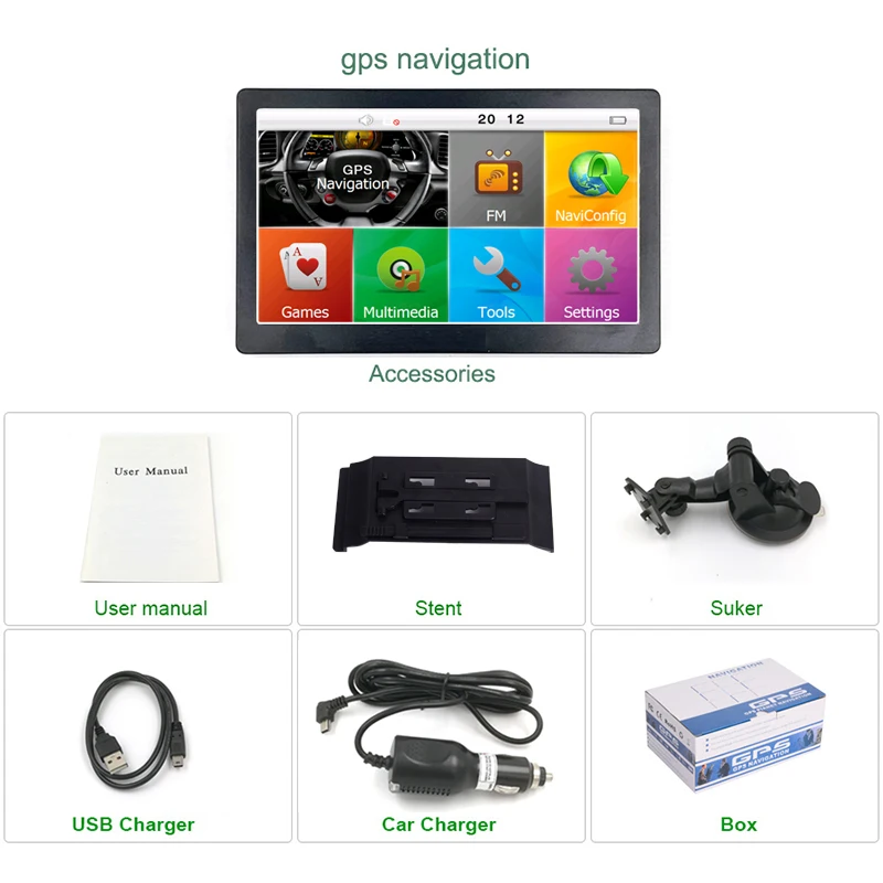 Portable Truck Van Car Driving gps navigation 7 Inch 8GB 256M Capacitive Touchscreen camping car gps navigator Europe map sat