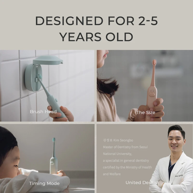 Dupont Silicone kids Toothbrush Sterilizer Kids 2 in 1 Wall Mount Gift Box For 5-12 Kids IPX7 Electric Smart Toothbrush