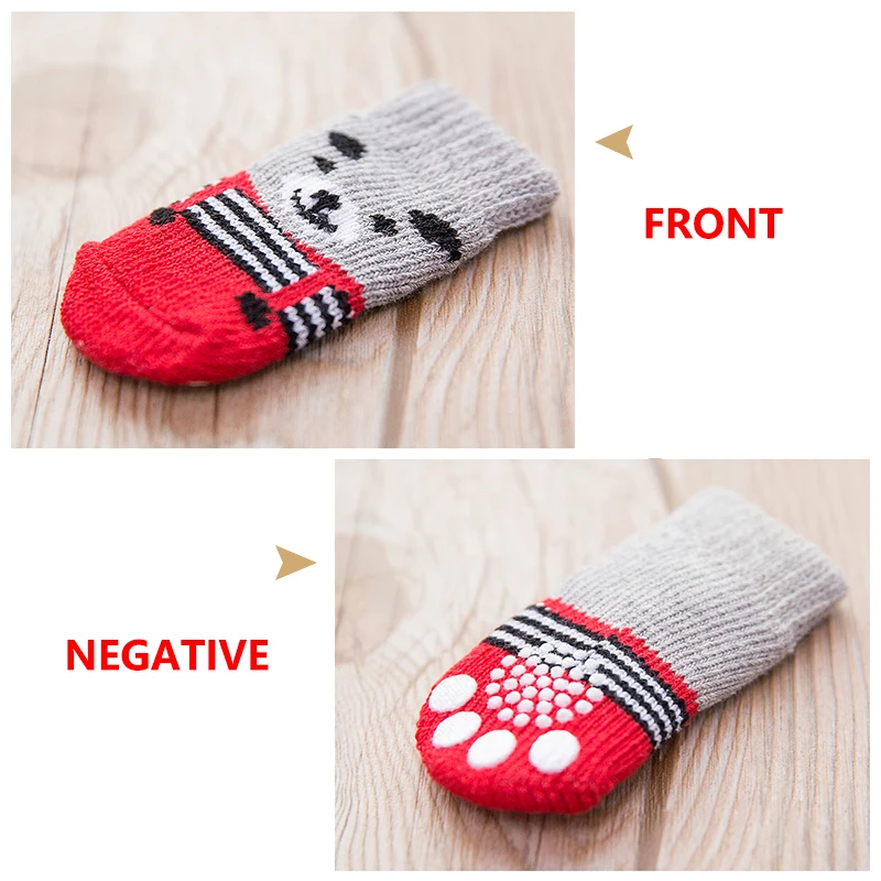 Anti Slip Pet Knits Sock Warm Dog Cat Puppy Shoe Cute Cartoon Skid Socks For Small Dogs Outdoor Wear Slip On Paw Protector Chien