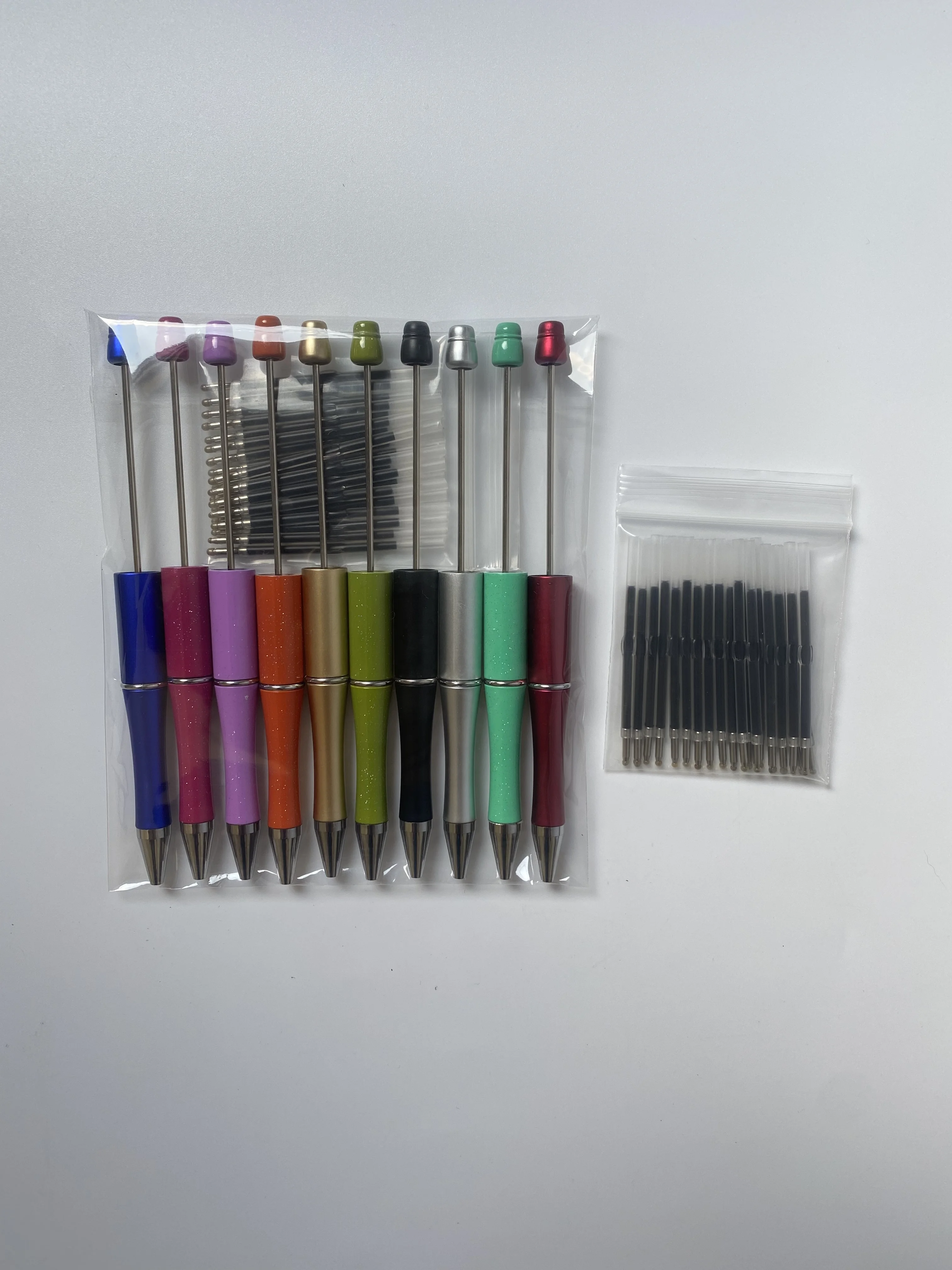 10pcs/pack DIY bead pen add a bead Decorated blank pen plastic Beadable Pens set with ink