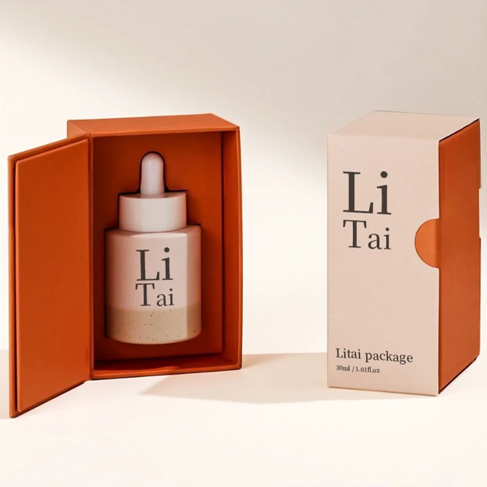 Custom Logo 30ml 50ml Flat Shoulder Essence Packaging Luxury Thick Bottom Hair Oil Serum Glass Dropper Bottle With Box For Oil