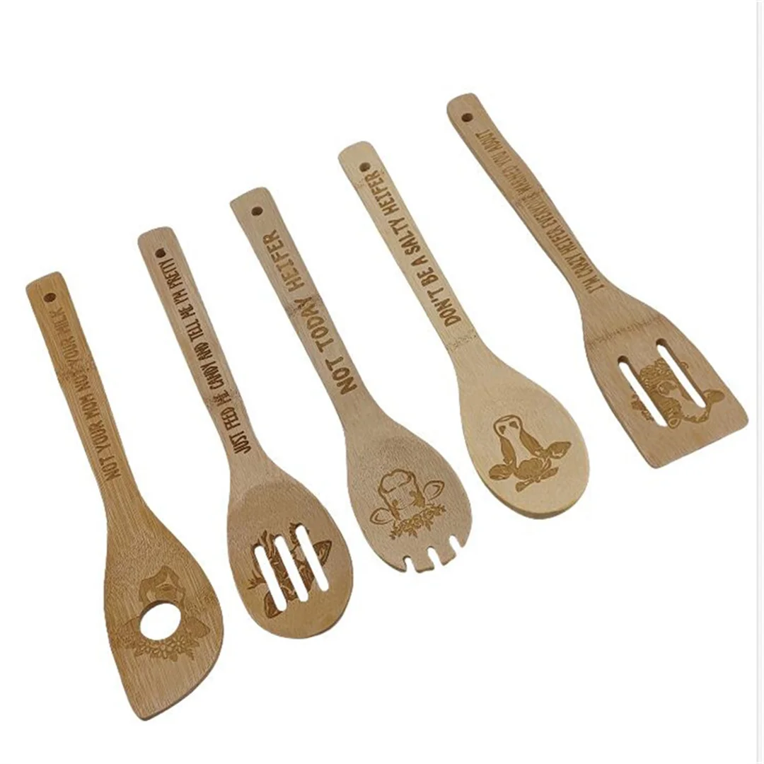 Bamboo Kitchen Spatula Set Spoon Sets Cooking Serving Utensils Gadgets