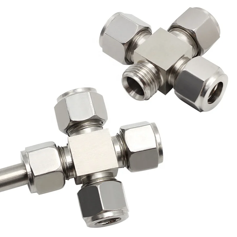 Instrument Compression Union Cross Tube Fitting Stainless Steel Double Ferrule Tube Fitting