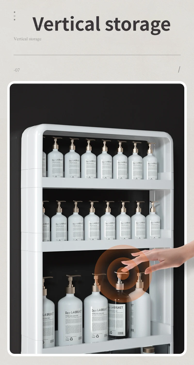 Customization Non perforated bathroom shelves with multiple layers of sturdy plastic cosmetics storage, wall mounted