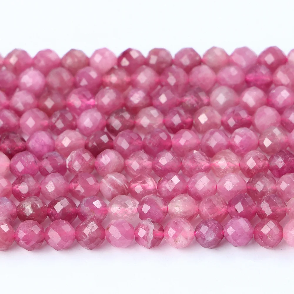 JSES A++ Natural Pink Tourmaline 2 3 4mm Faceted Beads Loose Gemstone Beads for Jewelry Making Wholesale Crystal And Stone Beads