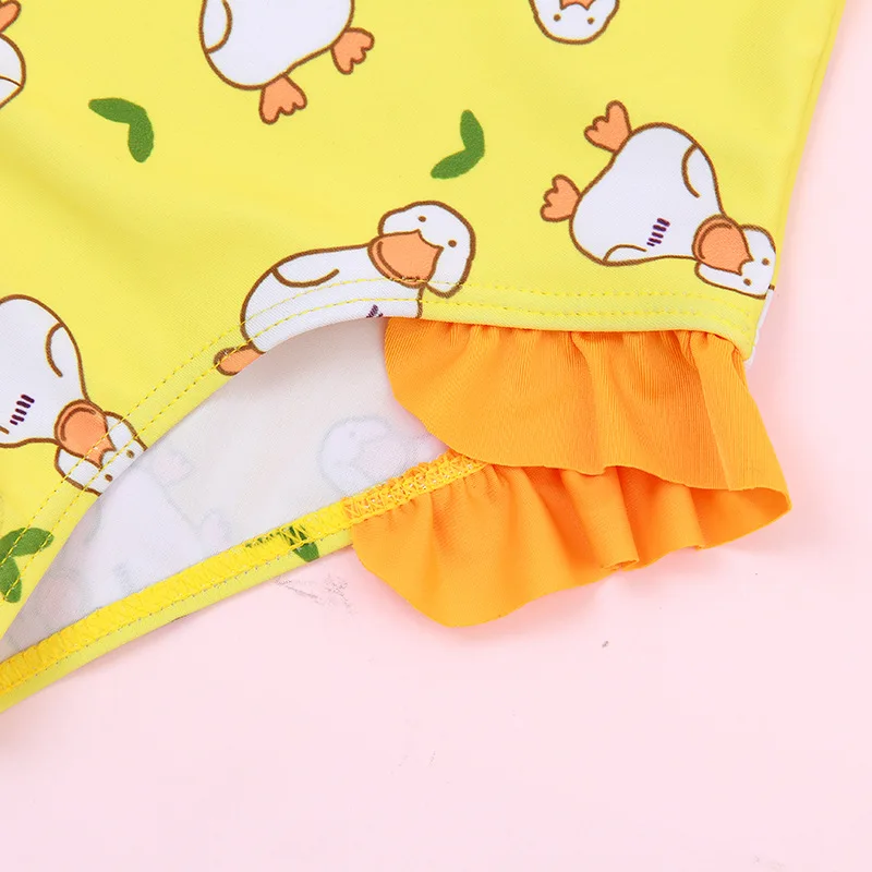Customize Printed UPF 50+Toddler Infant Baby Girls Swimsuit Kids One Piece Swimwear Ruffle Edge Bathing Suit Summer Beach Bikini
