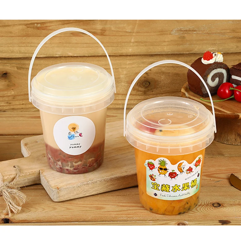 24oz 700ml Portable Transparent Plastic PP Boba Fruit Bubble Tea Buckets Cups with Handle Lids