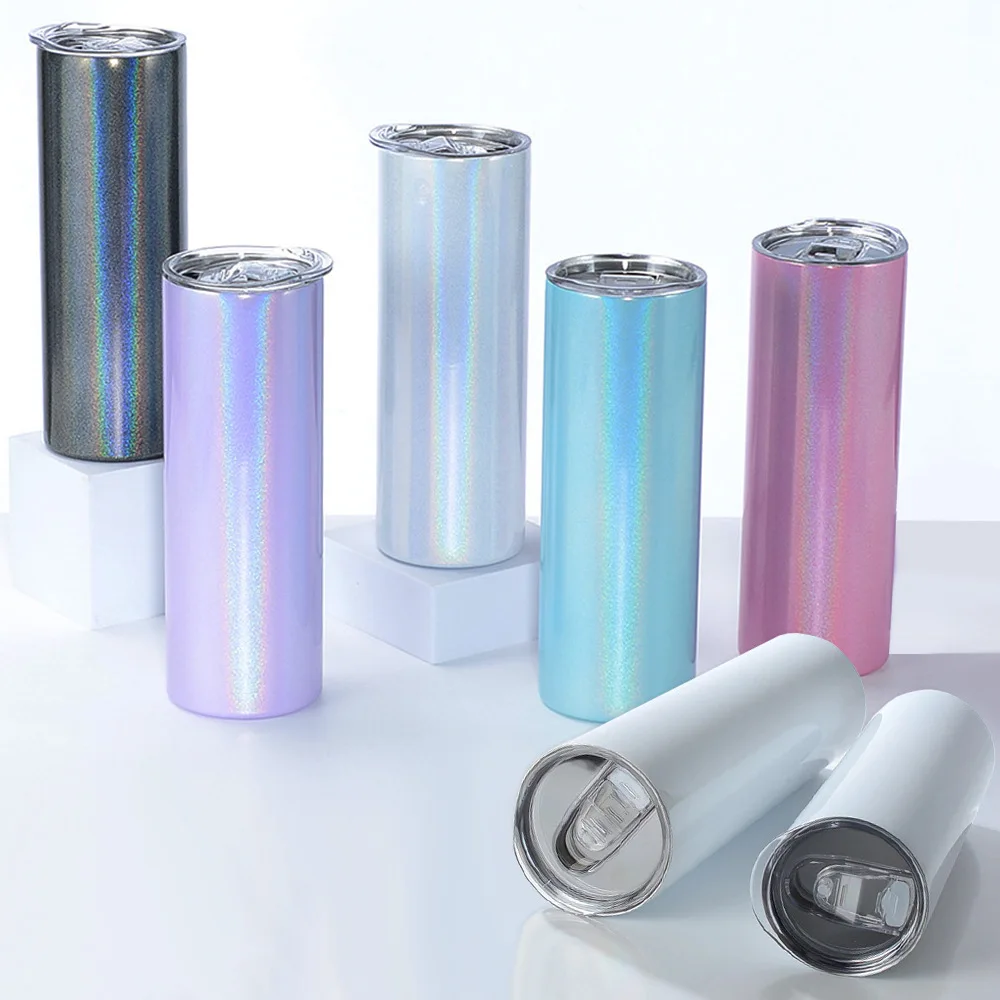 Wholesale Sublimation Mug Supplier Blanks Products Vacuum Glitter Skinny Stainless Steel Tumbler With Straw
