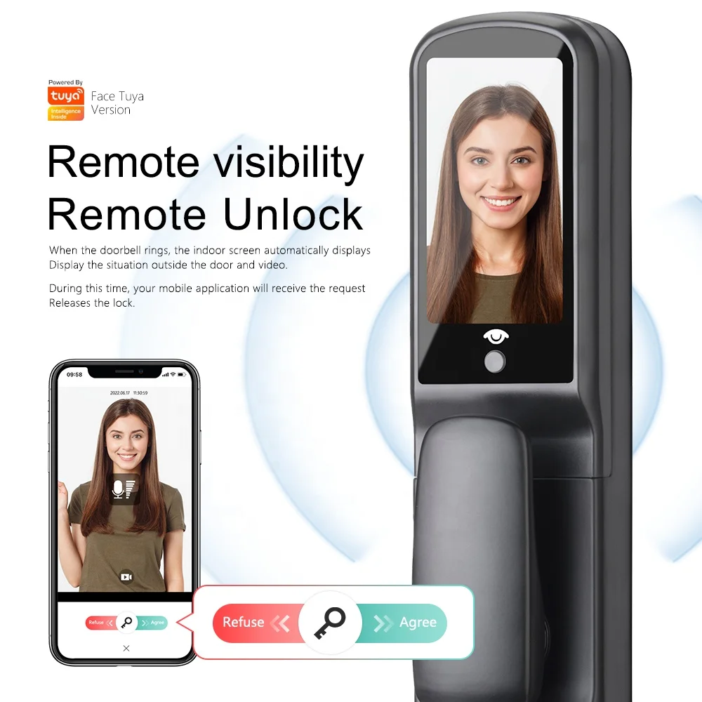Eseye Smart Home Automatic 3D Face Recognition Tuya Wifi Fingerprint Smart Door Lock Cerradura de puerta inteligente