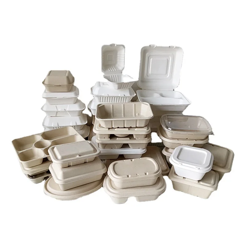 Wholesale biodegradable Bagasse lunchboxes sugarcane pulp takeout fast food bowls light food salad  containers