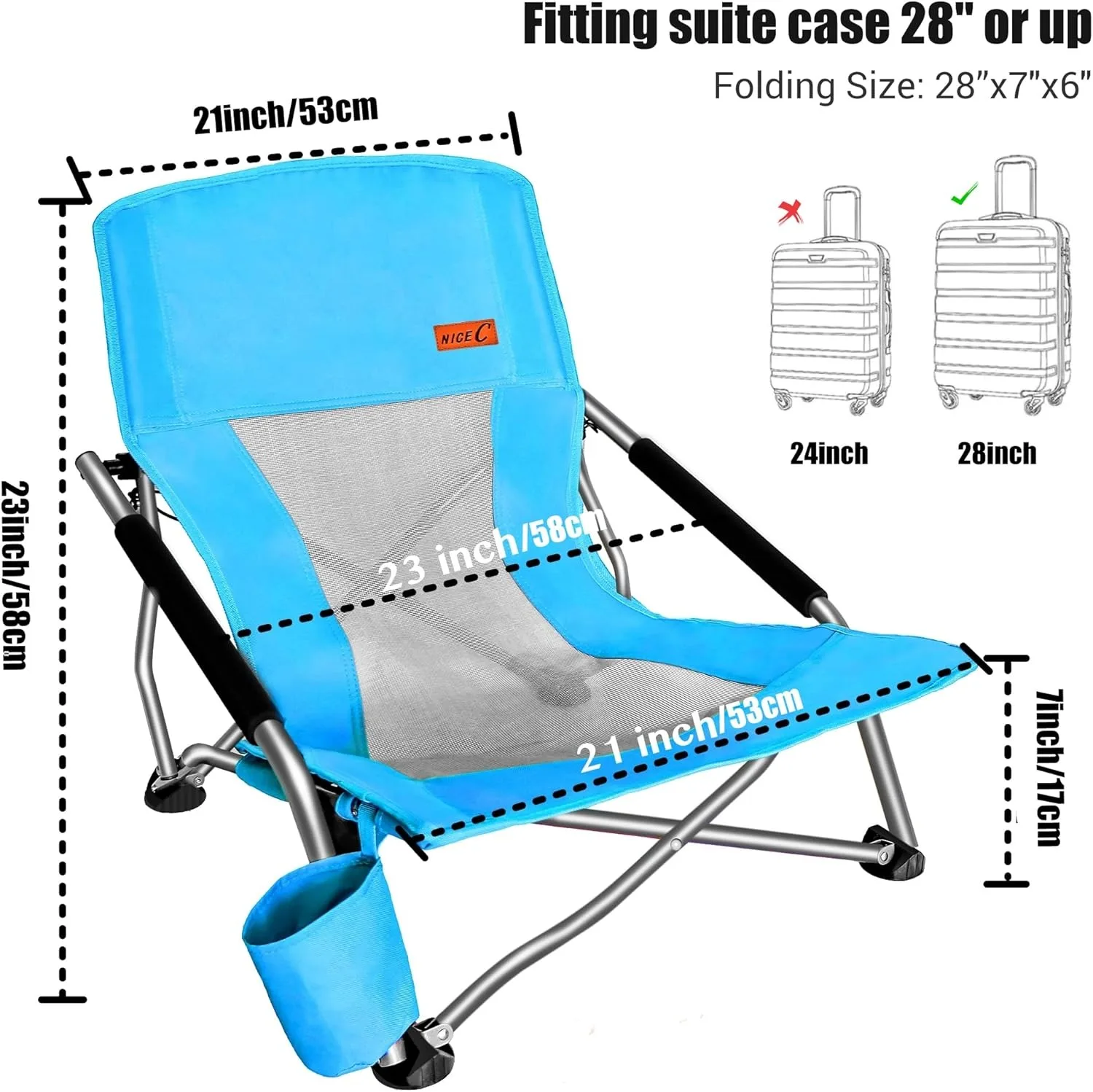 Customize High Camping Lawn Chairs Wholesale Folding Beach Chair Lightweight  Portable Sand Chair  with Cup Holders