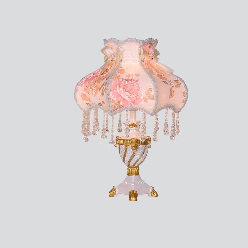 European Princess Warm Table Lamp Mid-Century Desk Lamps Reading Fabric Lamp Shade for Living Room  Bedroom
