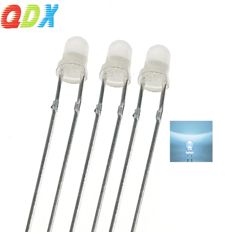 Заводская распродажа, низкое энергопотребление, 3 мм белые волосы, белая круглая прямая штепсельная вилка, 3 мм светодиодные лампочки 1000 шт./упаковка