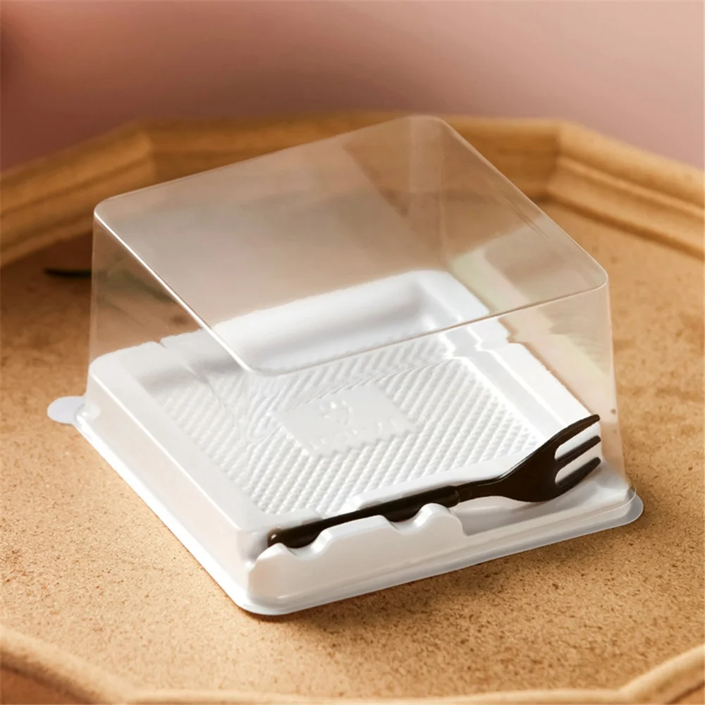 Wholesale Mini Cake Blister Small Cake Boxes In Bulk Container Dessert Packing Box Custom Labels Cake Slice Box With Fork
