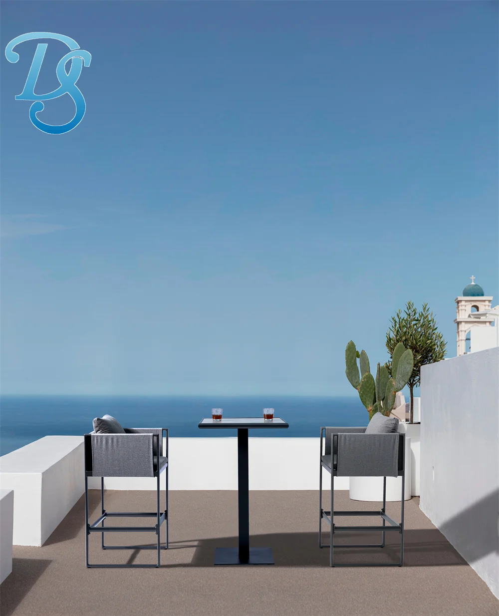 High Seat Aluminum Bar Chair And Table  4 Seats High Stool Chair Hotel Garden Patio Pub Outdoor Furniture Bar Set