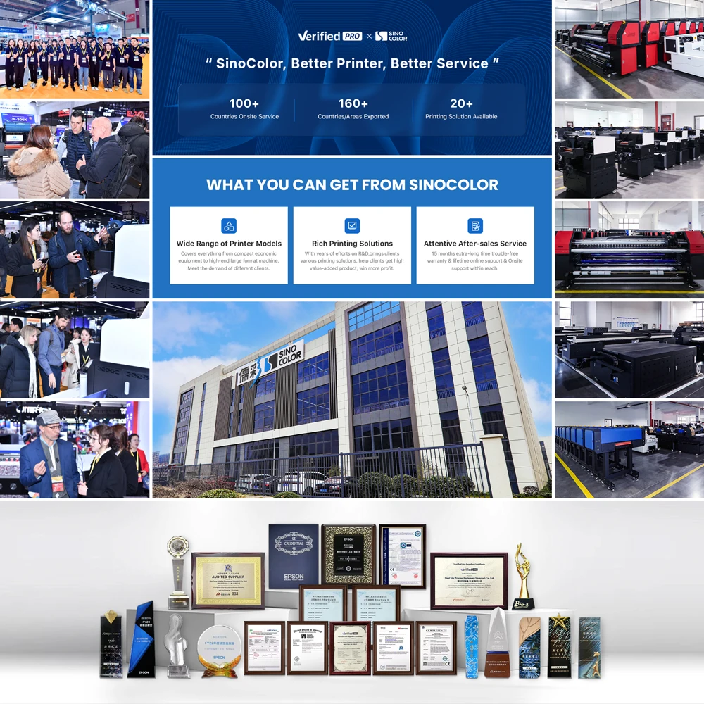 SinoColor A1 Size 2/3/4 Official i1600 i3200 Heads 2400dpi Foam Board PVC Metal 360 Degree Cylinder UV Flatbed Printer