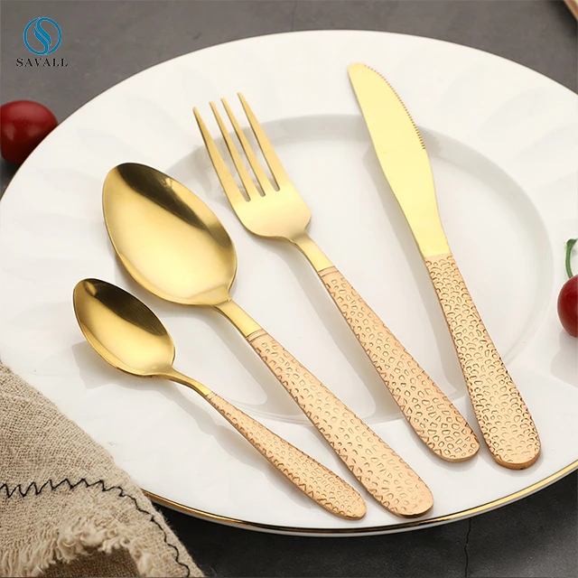 Savall HoReCa 4pcs new style  Gold-plated steak knife fork spoon four sets  Stainless steel for hotel
