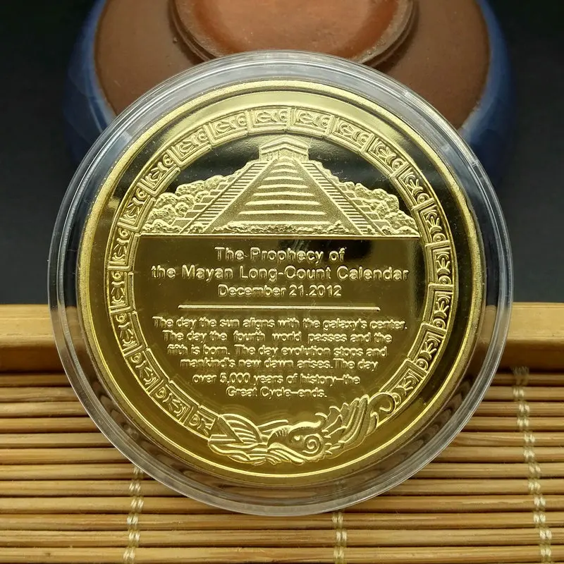 Wholesales high quality collectible Mayan coin Pyramid Sundial gold plated Commemorative gold coins