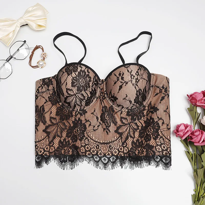 Summer New Lace Sling French Beauty Back Wrapped Chest Anti-glare Adjustable Small Corset Strapless Top Vest