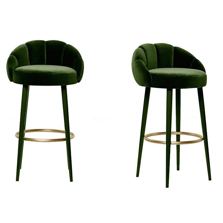 Italian luxury bar counter nightclub dinner chairs kitchen bar stool velvet green wooden high bar stools for rest