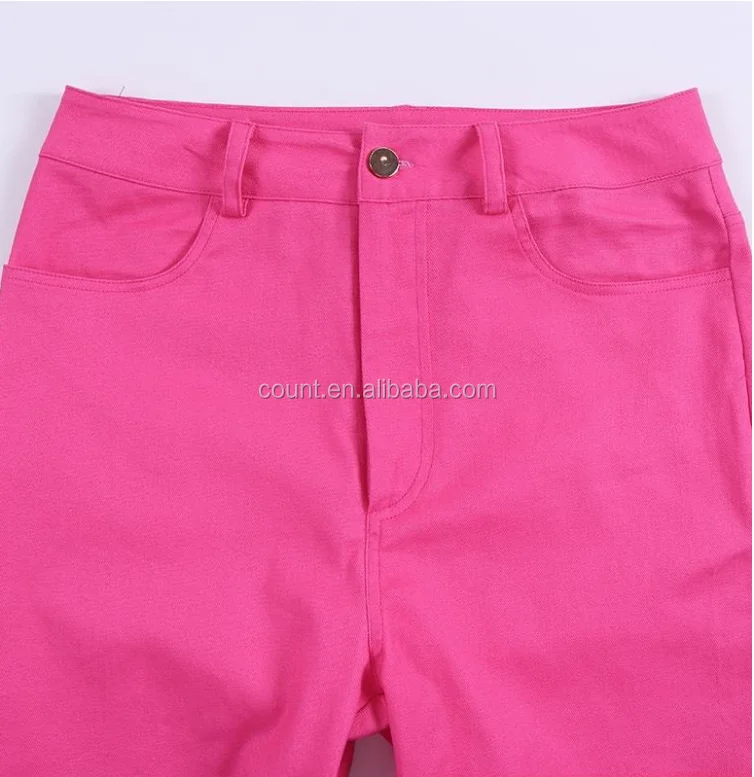 
New High Waist Women BoyFriend Candy Color Pink Jeans Ladies Skinny Elegant Pencil Fit Jeans 