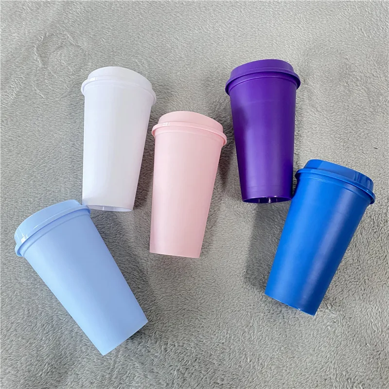 PP pack of 5 BPA free 16oz Reusable 16 Oz Cup coffee tumbler cold hot Reusable coffee Cups Plastic Hot Cup with Lid