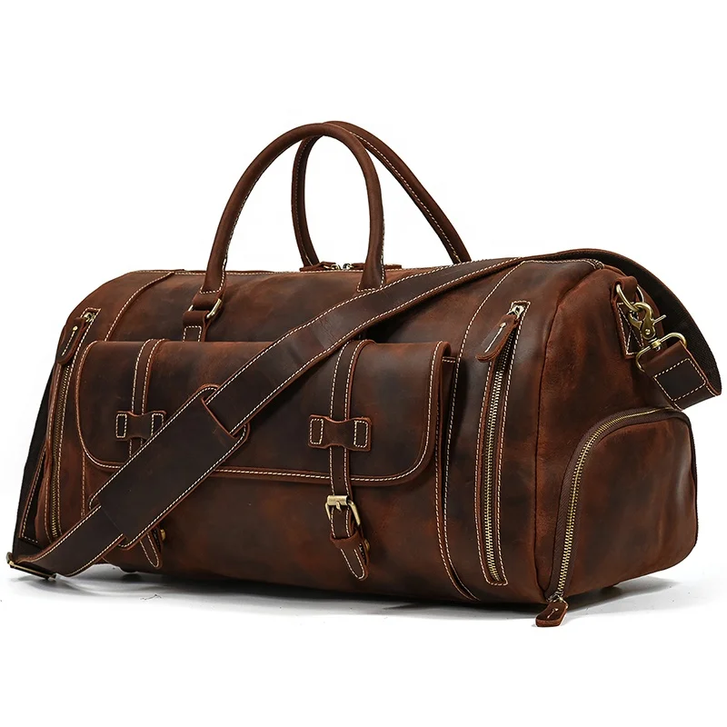 New Brand Leather Travel Duffle Bag Waterproof Luggage Bag Men With Shoe Compartment