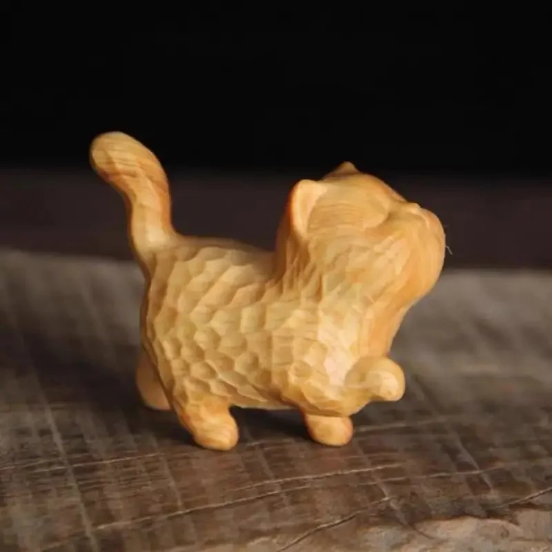 Hot selling Decoration Cat sculpture  wood carving cute animals wooden cat kitten figurine sculpture statue art crafts