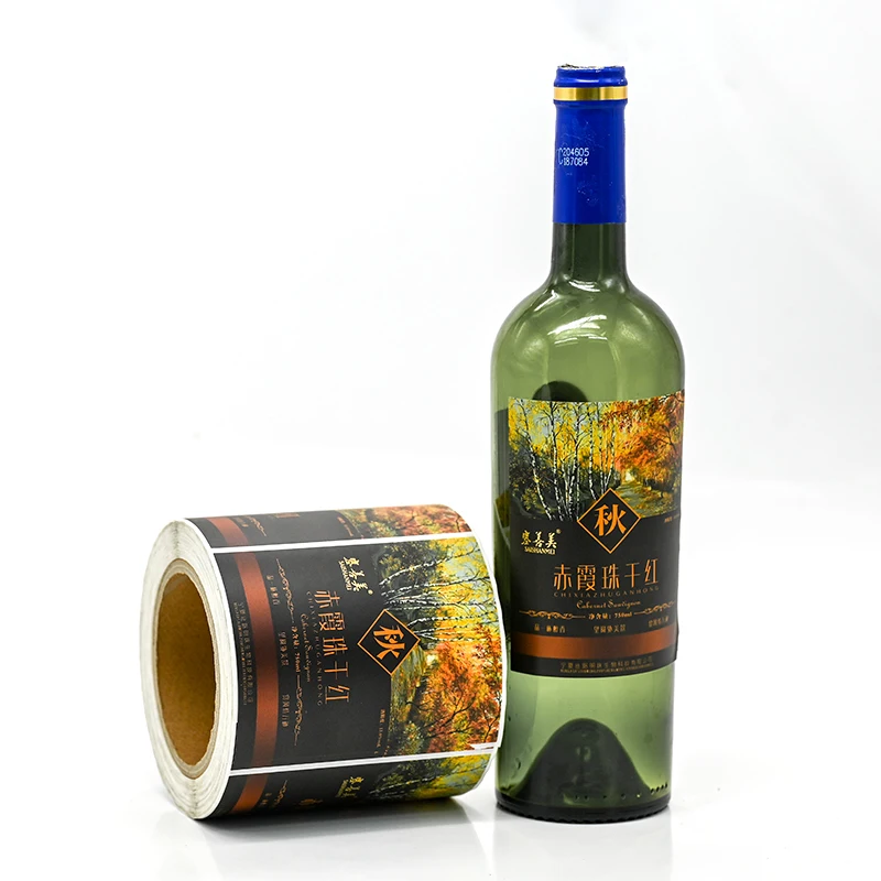 Factory wholesale packaging label hot stamping textured paper private label wine for glass bottle printing