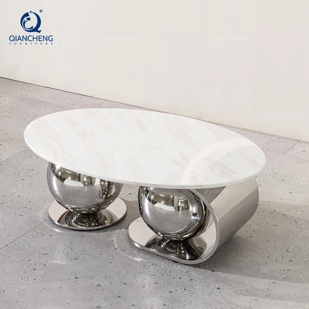 living room furniture modern steel frame marble coffee table
