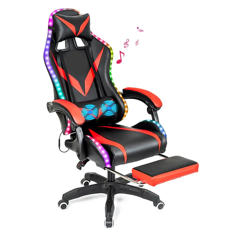Recliner led rgb red pc gamer gaming chair with lights and speakers