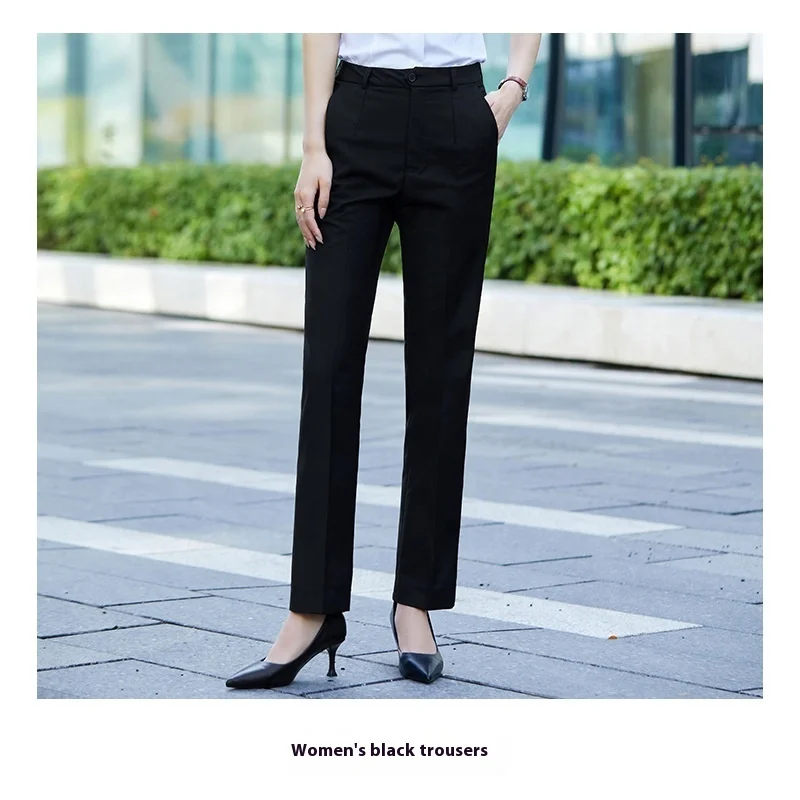 Button Decoration Casual Slim Straight-Leg Flat Business Formal Occasions New Arrival Professional Workwear Black Pants