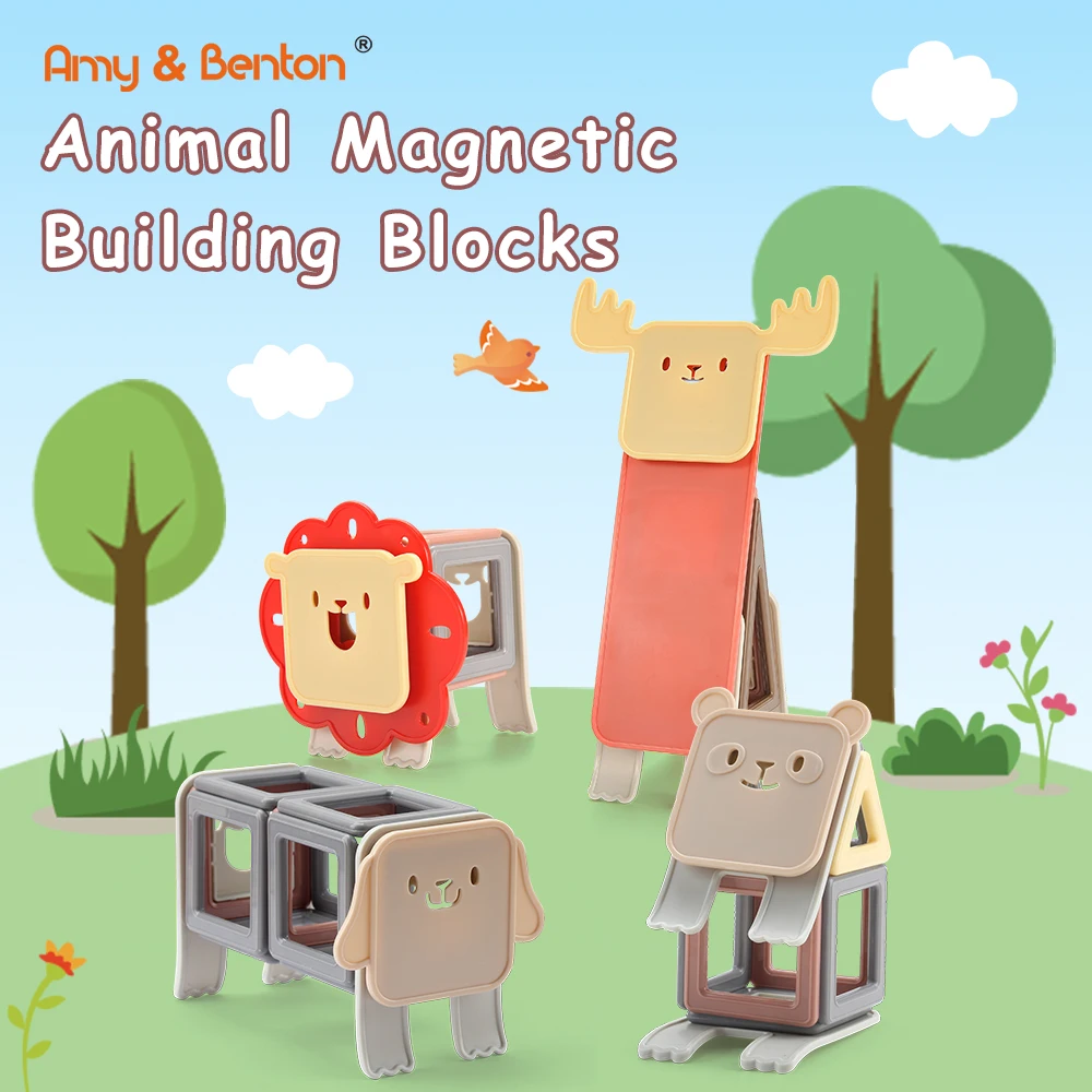 AMY & BENTON 76pcs Hot sale Animal Magnetic Building Blocks for Children Educational Toys