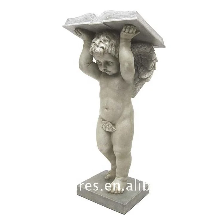Garden decor life size granite baby angel statue marble cherub holding up book sculpture