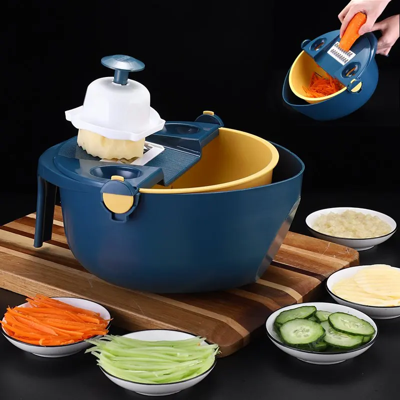 9 In 1 Double Layer Drain Basket Multifunctional Vegetable Cutter Slicer Food Onion Chopper Mandoline Slicer Dicer