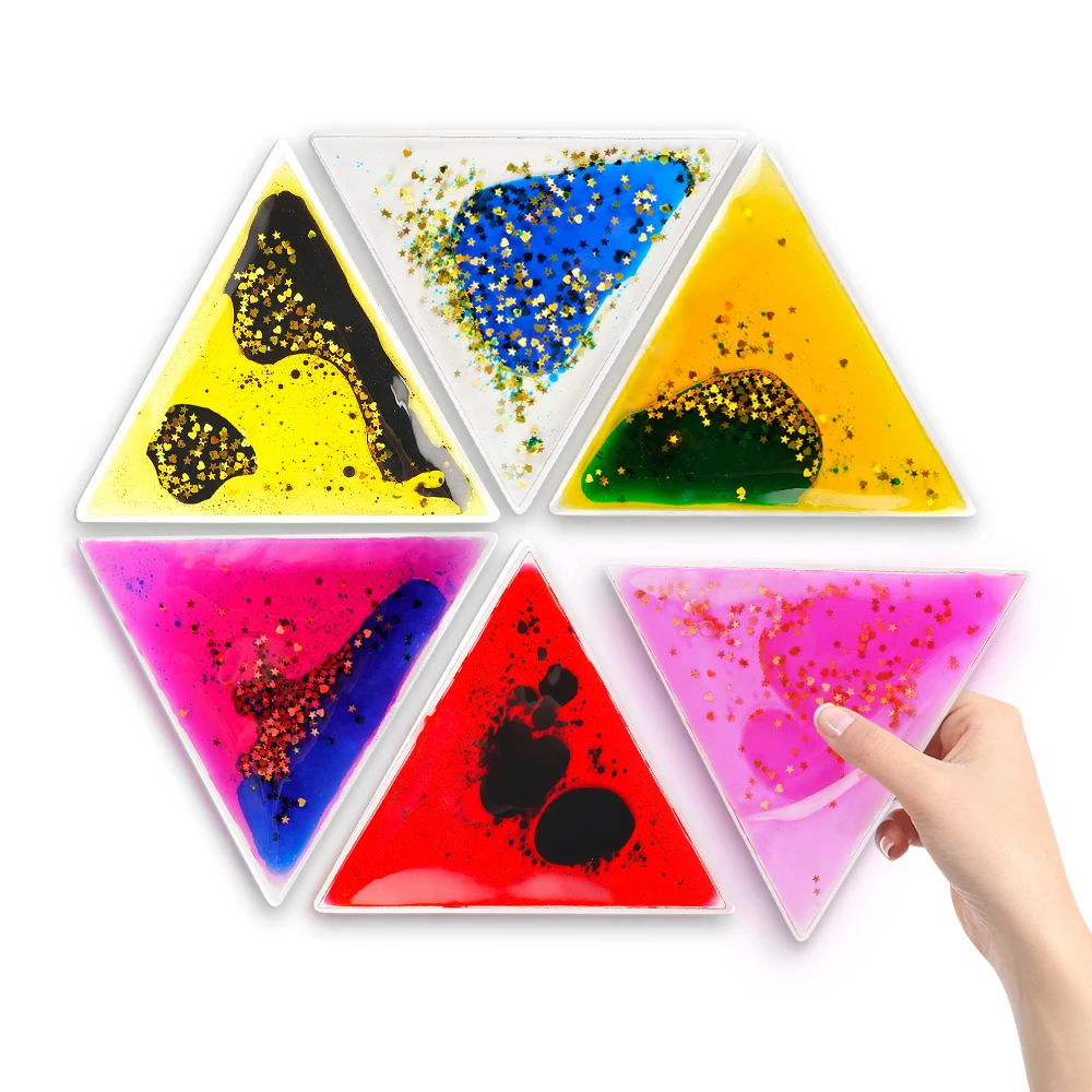 Customized Jelly Glitter Liquid Oil Pad 6pcs Kids Gel Sensory Shapes Toys Fidget Anxiety Stress Relief for Autism