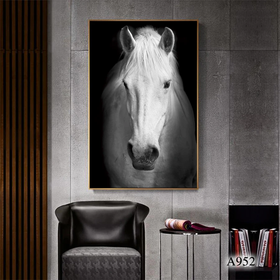 Canvas Printing the Black and White Animal Wall Art Tiger Horse Giraffe Zebra Posters Modern Abstract Oil Animals Painting