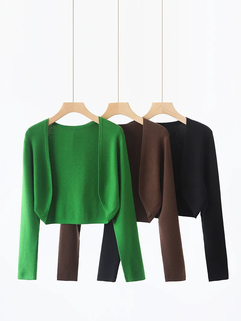 High Quality Wool Cardigan Coats Girls Knitwear Slim Open Front Short Cardigans Knitted Sweaters Plain Cropped Tops For Women