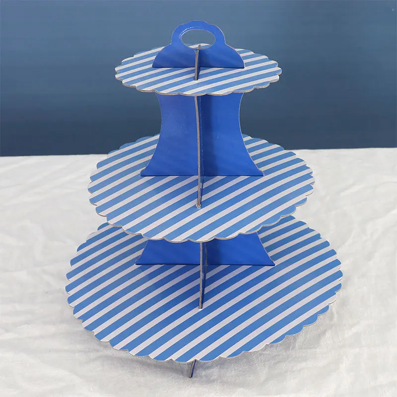 TS Hot Sale 3 Tier Stripe Cake Stand Disposable Paper Cake Stand for Party Cartoon Character  Cake Stand for Party Favor