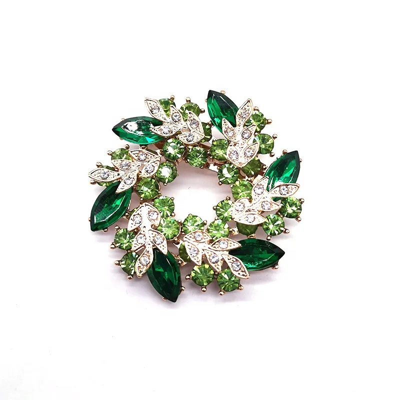 2025 hot sale rhinestone green color brooch factory supply brooches pin for women jewelry accessories