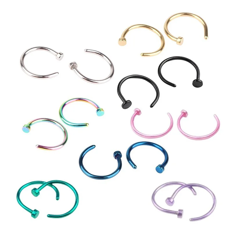 6/8/10mm Punk C Clip Nose Piercing Hoop Lip Earring Women Body Jewelry Fashion Stainless Steel Nose Ring