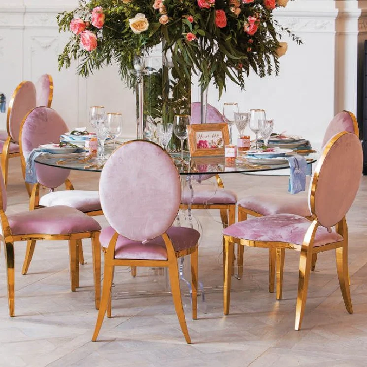 Wholesale Classic Round Back Banquet Chair Gold Black Stainless Steel Dining Wedding Chairs