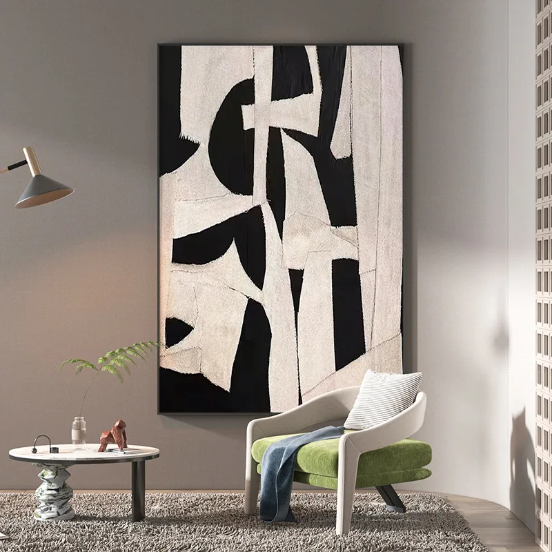 Hotel Project Modern Black and Grey White Framed Painting Abstract Canvas Artwork Wall Art Decor